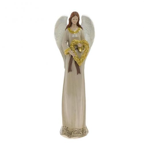Postavička anjel 39 cm s vencom krémovo-zlatý