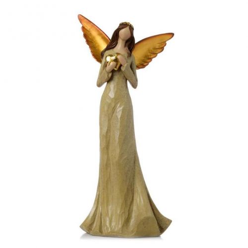 Postavička anjel so srdcom 31 cm poly béžovo-zlatý
