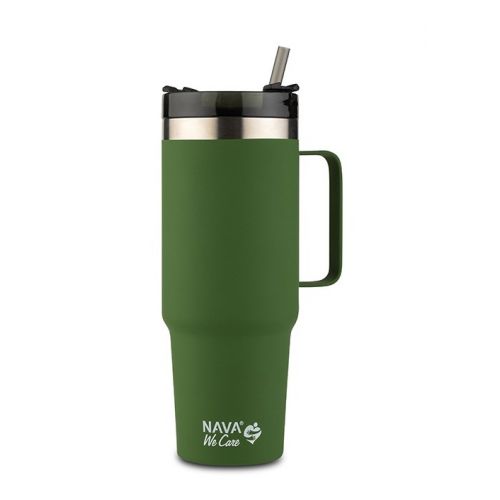 Termohrnček so slamkou 900 ml nerez, tmavozelený NAVA
