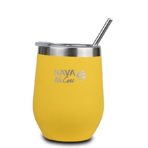 Termohrnček so slamkou 360 ml nerez, žltý NAVA