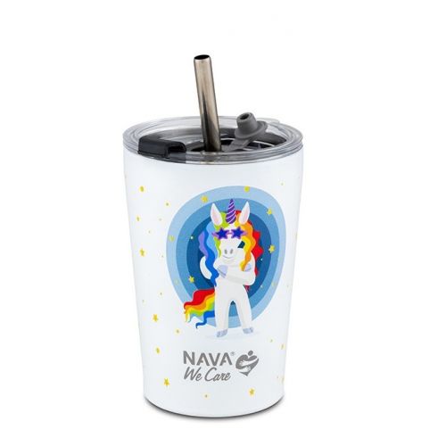 Termohrnček so slamkou 350 ml nerez, jednorožec biely NAVA