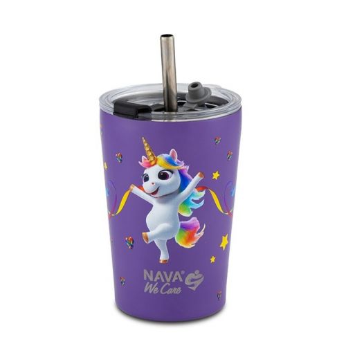 Termohrnček so slamkou 350 ml nerez, jednorožec fialový NAVA