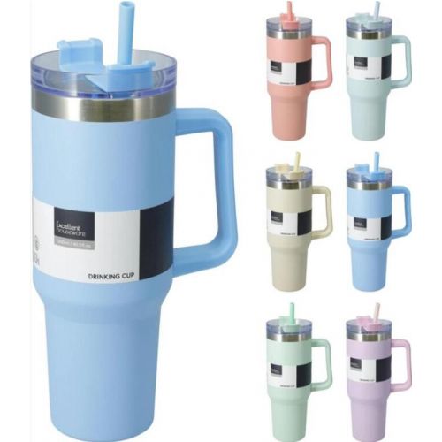 Termohrnček nerezový so slamkou 1200 ml mix farieb