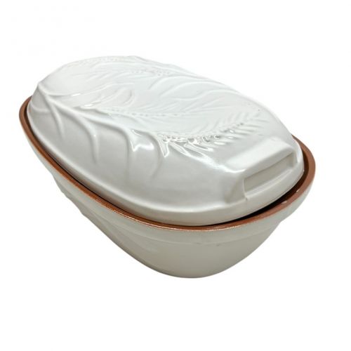 Pekáč keramický 4,5 l glazovaný oválny zdobený biely Skveler