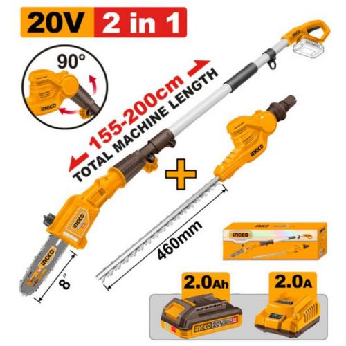 Píla vyvetvovacia Li-Ion PSLI20081 a Nožnice na živý plot s teleskop. rúčkou Li-Ion CPHT2016012 INGCO AKU 20V KIT
