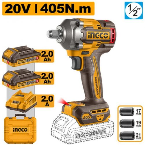 Uťahovák rázový Li-Ion 405N.m CIWLI2045E INGCO AKU 20V KIT