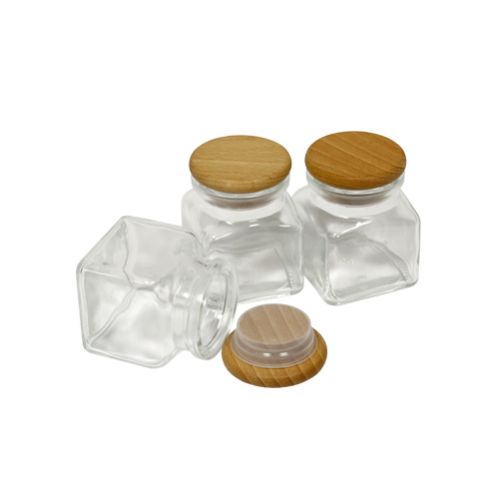 Korenička sklenená/drevený vrchnák, objem 120ml, sada 3ks