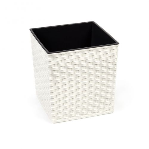 Kvetináč plastový, dĺžka strany 25cm, JUKA, imitácia ratanu, biely