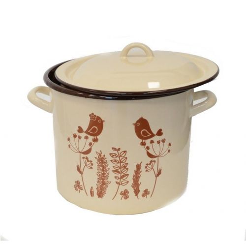 Hrniec 19cm, 4L s pokrievkou, smalt, dekor Vtáčiky