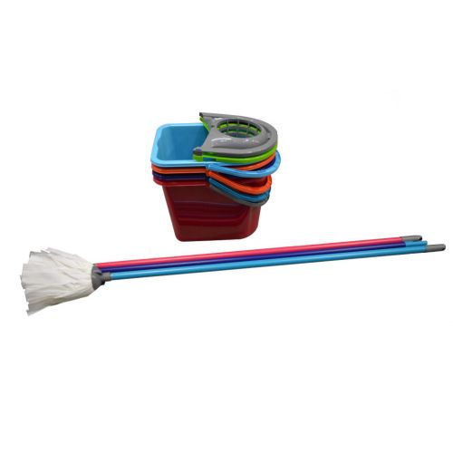 Mop komplet plastový, 14 L, polookrúhly, mix farieb