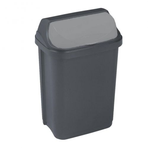 Kôš na odpad so zasúvacím vekom 10L, plastový, ROLL TOP, grafit
