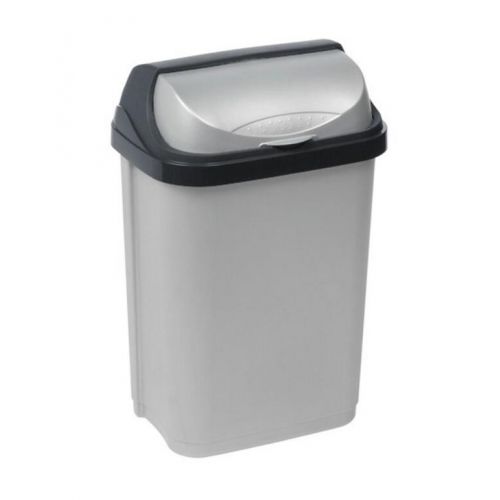 Kôš na odpad so zasúvacím vekom 10L, plastový, ROLL TOP, sivý
