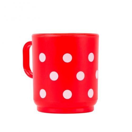 Hrnček plastový 250 ml, červený, BODKY