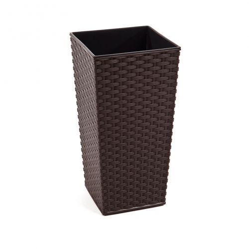 Kvetináč plastový, dĺžka strany 25cm, FINEZJA, imitácia ratanu, hnedý