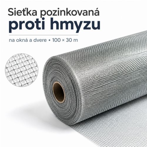 Sieťka pozinkovaná na okná, na dvere, proti hmyzu, 100x30m