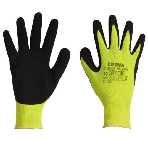 Pracovné rukavice polomáčané, latex, reflexné PALAWAN, žlté/oranžové č.10