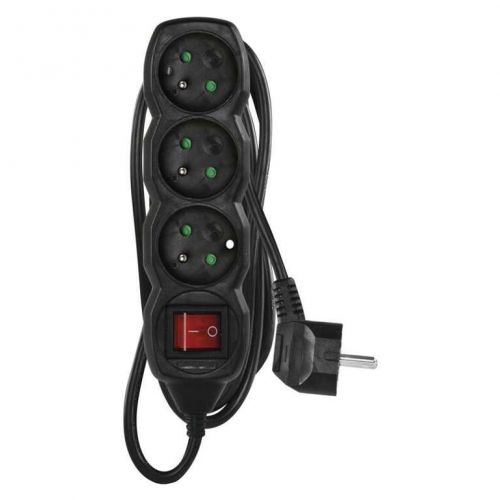 Kábel predlžovací 250V, 3m/3Z/vypínač/čierny