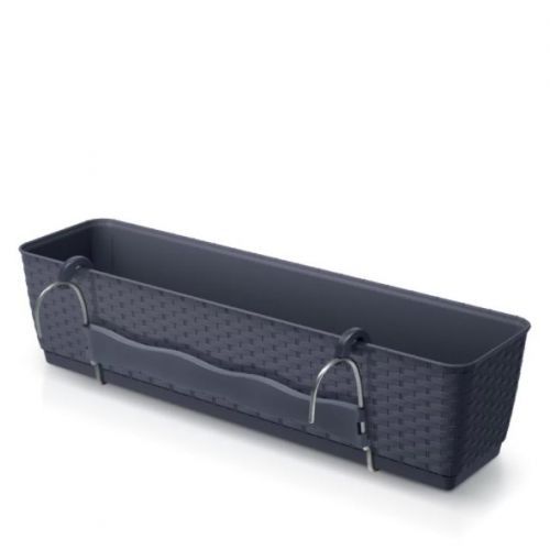 Truhlík s miskou, plastový, závesný, dĺžka strany 50cm, imitácia ratanu, antracit