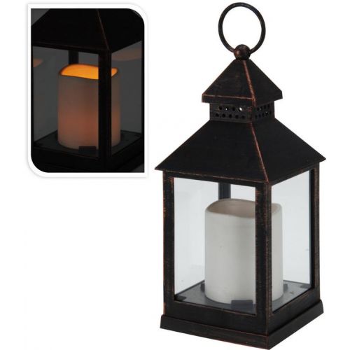 Lampáš svietnik s LED sviečkou 23cm, medený efekt