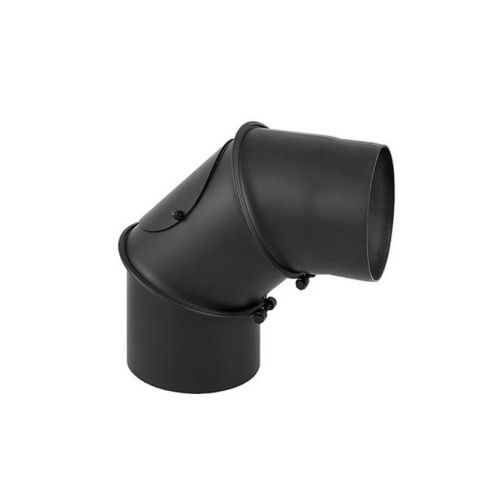Oceľové dymové koleno 200 mm, nastaviteľné + čistiaci otvor, 2mm