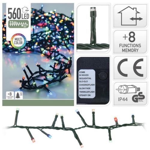 Svetlo vianočné 560 LED farebné, s funkciami, 11m, na 180cm stromček, vonkajšie/vnútorné