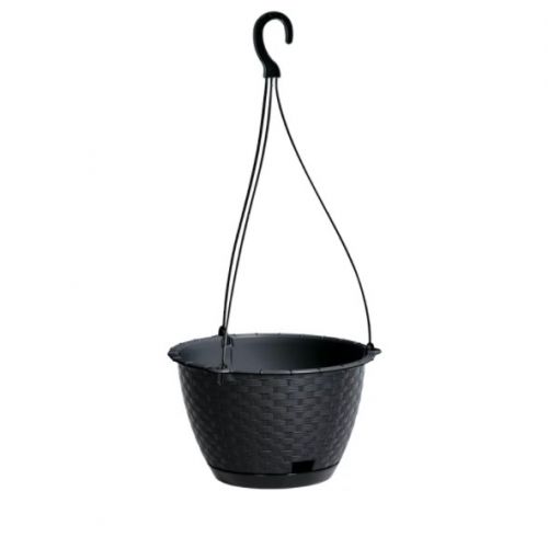 Kvetináč s úchytom plastový, závesný, priemer 21,7cm, RATOLLA, imitácia ratanu, atracit