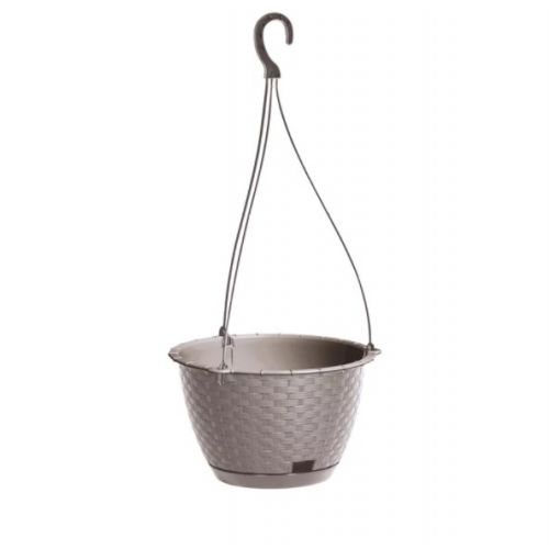 Kvetináč s úchytom plastový závesný, priemer 21,7cm, RATOLLA, imitácia ratanu, mocca