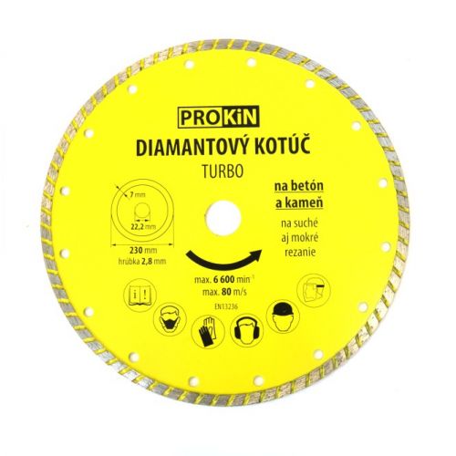 Kotúč diamantový, priemer 230x22,23mm, TURBO PROKIN