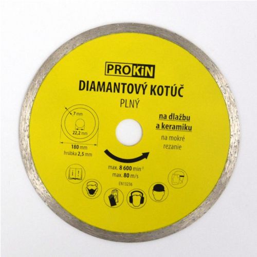 Kotúč diamantový, plný, priemer 180x22,23mm, PROKIN