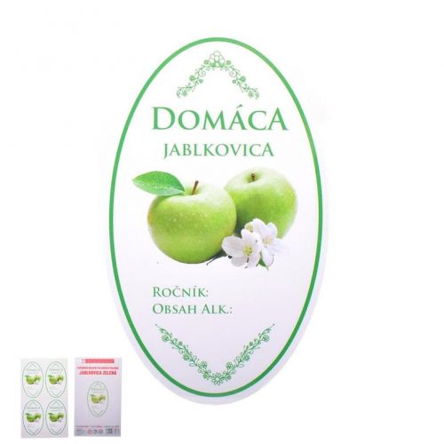 Samolepka na fľašu JABLKOVICA, domáca zelená, ovál, biela, sada 16ks, etikiet