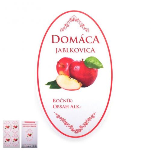 Samolepka DOMÁCA JABLKOVICA, červená, oválna, biela, 16ks etikiet