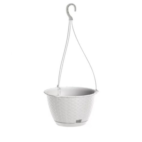 Kvetináč s úchytom plastový závesný, priemer 21,7cm, RATOLLA, imitácia ratanu, biely