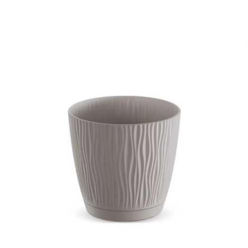 Kvetináč s miskou plastový okrúhly, priemer 19cm, SANDY, mocca