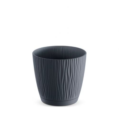 Kvetináč s miskou plastový okrúhly, priemer 19cm, SANDY, antracit