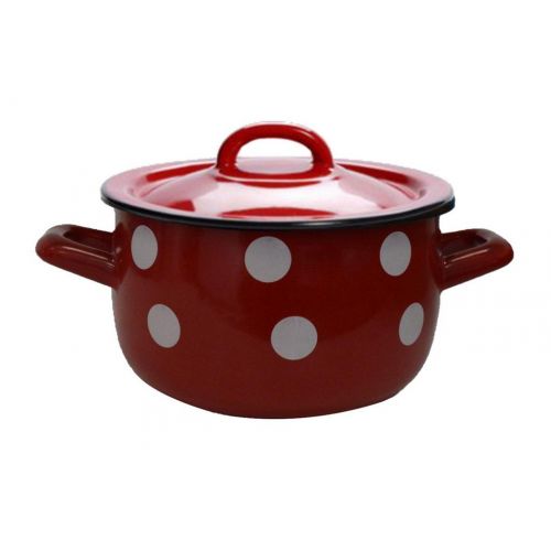 Hrniec 20cm/3,6L, s pokrievkou, smalt červený, dekor BODKY