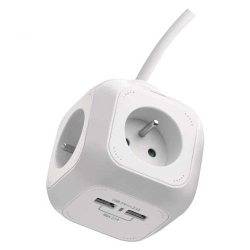 Rozbočovacia kocka s predlžovacím prívodom – 4 zásuvky + 2× USB, 1,9m