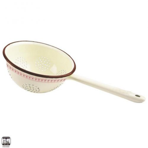 Cedník s rúčkou 18cm TONČA smalt, béžový s dekorom