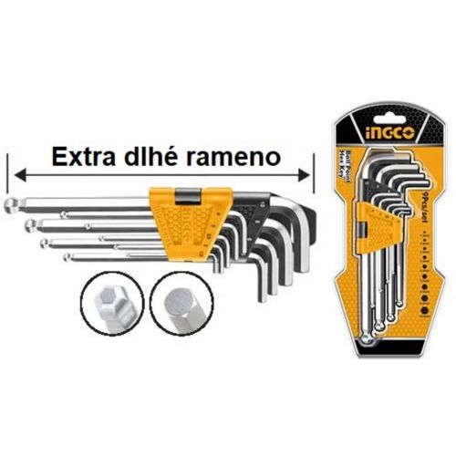 Kľuč imbusový s guličkou predĺžený sada 9ks CrV 1.5-10mm INGCO Industrial