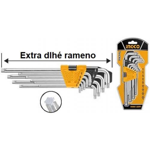 Kľuč torx predlžený sada 9ks CrV T10-T50 INGCO