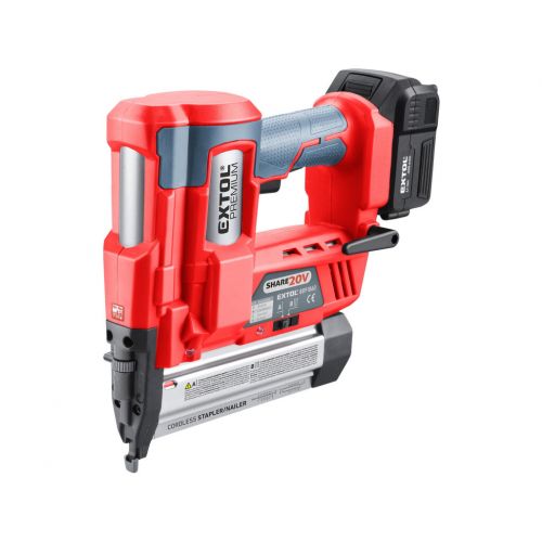EXTOL PREMIUM Akumulátorová klincovačka / sponkovačka Share 20V, 1x 2Ah Li-ion, 2,4 A nabíjačka, klince 40 mm, spony 50 mm