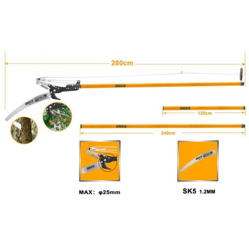 Nožnice záhradné s pílkou + teleskopická násada 240cm INGCO