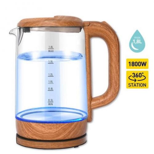 Rýchlovarná kanvica 1,8 l,  SKLO/PLAST Drevodekor, 1800 W, podsvietená