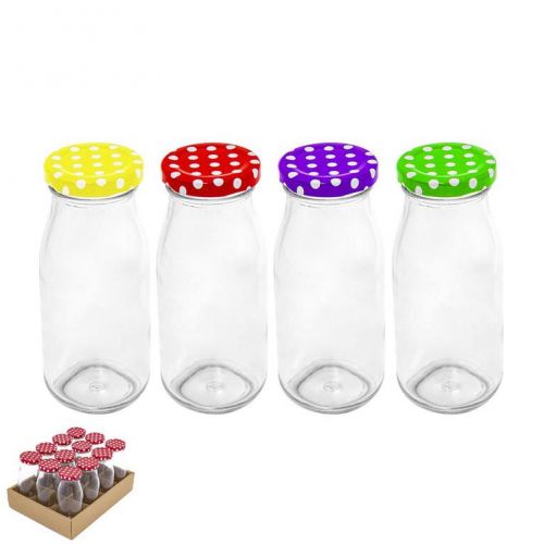 Fľaša na sirup / šťavu TO48, 230ml, číre sklo, balenie 12ks, viečko bodky