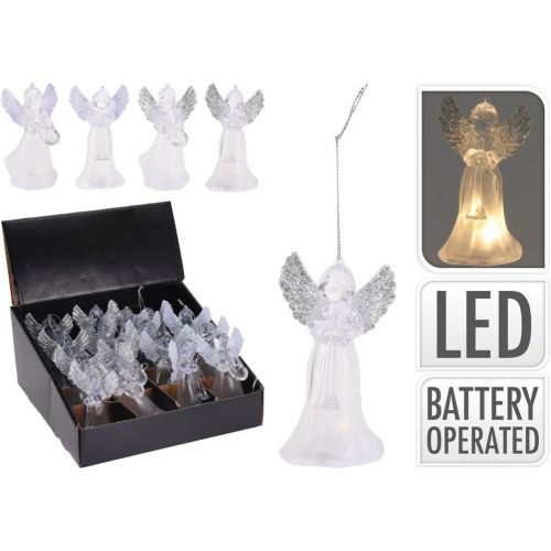 Ozdoba závesná anjel LED 6,5x6,5x11,5 cm plast teplá biela mix