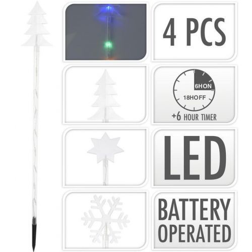 Svetlo vianočné zapichovacie 36 LED farebné, 75 cm, 4 ks, s časovačom, baterky, vonkajšie, mix