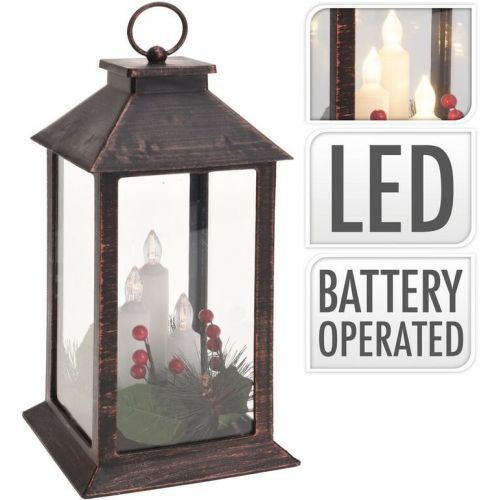 Lampáš svietnik s LED sviečkami, 14x14x29cm, plast/sklo, medený