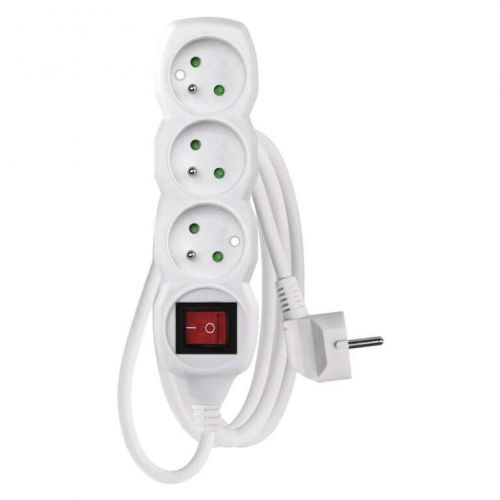 Predlžovací kábel s vypínačom – 3 zásuvky, 1,5m, biely