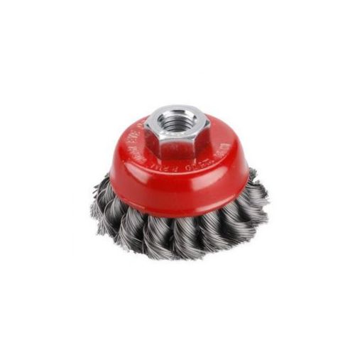 Kartáč hrnčekový M14 vrkočový, oceľový drôt 0,5mm, 80mm