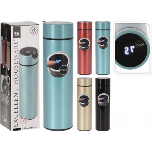 Termoska 450 ml s digitálnym teplomerom, mix farieb