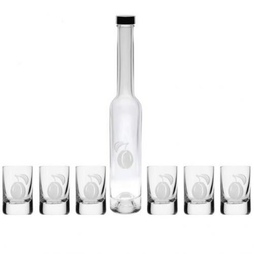 Štamprlík a fľaša na alkohol slivka dizajn, sada 6ks +1ks